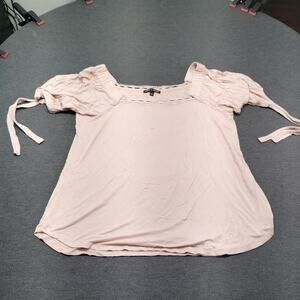 Cable & Gauge Pink Ruffle Short Sleeve Top Women’s XL Knit Blouse Casual Soft